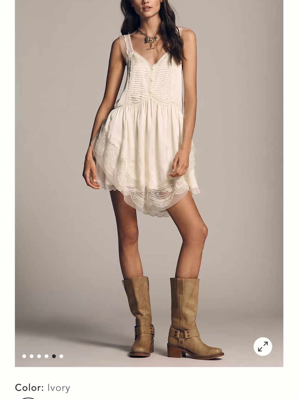 Anthropologie Ivory Lace-Trim Mini Dress
